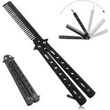 Paslanmaz Çelik Kelebek Tarak Balisong Comb Siyah Renk Katlanabilir Eğitim Tarağı Dayanıklı Metal Saç Ve Sakal Tarağı