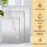 Paslanmaz Çelik Kesme Tahtası - 3 Lü Set Üst Kalite Antibakteriyel Kesme Tahtası Metalik