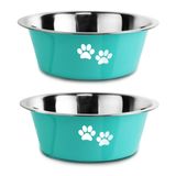 Paslanmaz Çelik Köpek Kaseleri, Kaymaz Kauçuk Alt Dökülmez Kaymaz Metal Yalıtımlı Köpek Kaseleri Büyük Orta Küçük Irk Köpekler için (Yeşil, 3,6 Bardak/31oz)