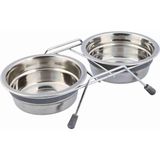 Paslanmaz Çelik Köpek Mama ve Su Kabı, 2X0,45L, 13CM, Gri - Seçenek 1