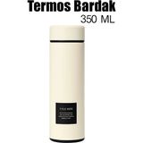 Paslanmaz Çelik Matara Termos Su Şişesi 350ML Vakumlu Kapak - Beyaz