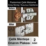 Paslanmaz Çelik Menteşe Onarım Plakası Hasarlı Mutfak Dolabı Kapı Tamir Sacı Yaprak Çanak Onarım