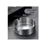 Paslanmaz Çelik Mini Mat Açık Yuvarlak Model Küllük Dekoratif Kül Tablası 8 Cm Küllük