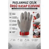 Paslanmaz Çelik Örgü Kasap Eldiveni - Seviye 5 Kesilme Dirençli Çift Yönlü Zincir Zırh Eldiv - Çok Renkli