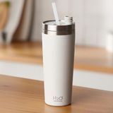 Paslanmaz Çelik Pipetli Termos Kupa - 660 ml Büyük Boy Venti - ve Soğuk Tutan Mug - Araç ve Ofis Tipi Bardak Gri
