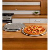 Paslanmaz Çelik Pizza Tepsisi,Delikli Lahmacun Ve Pizza Tavası,Fırın Tepisisi 3'lü Set 28,32,36 cm