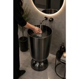 Paslanmaz Çelik Pvd Kaplı Monoblok Lavabo - Ayaklı Lüks Banyo Lavabosu - Siyah - Krom