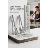 Paslanmaz Çelik Servis Maşa Seti, Makarna, Salata ve Izgara Için, 23 Cm, Bulaşık Makinesinde Y� - Çok Renkli