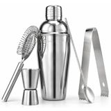 Paslanmaz Çelik Shaker Seti 550 ml, 5 Parça Süzgeçli Kokteyl Shaker, Bar Kaşığı 20/40 ml Jigger Ölçü Kabı Buz Maşalı İçecek Hazırlama ve Karıştırma Seti Ev Barı Mutfak Kullanımı İçin Shaker Seti