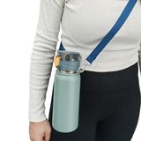 Paslanmaz Çelik Su Matarası - 600 ml - Askılı - Pipetli veya Pipetsiz Çelik Suluk (Mavi)