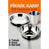 Paslanmaz Çelik Tabak Kase Bardak Seti Kamp Piknik Seti 18 adet 721505