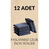 Paslanmaz Çelik Telli Bulaşık Süngeri 12'li, Dayanıklı ve Pratik Temizlik Aracı - Seçenek 1