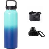 Paslanmaz Çelik Termos - 3 Adet Farklı Kullanımlara Uygun Kapak Hediyelidir - 1200 ml - 1,2 lt - Mavi