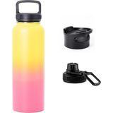 Paslanmaz Çelik Termos - 3 Adet Farklı Kullanımlara Uygun Kapak Hediyelidir - 1200 ml - 1,2 lt - Sarı