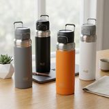 Paslanmaz Çelik Termos Matara - 1000 ml (1 Litre) Kapasiteli, Renk Seçenekli Isı Yalıtımlı Çelik Suluk (Beyaz)