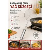 Paslanmaz Çelik Yağ Süzgeci 32 cm – Kızartma Süzgeci, Tel Örgü Kepçe, Patates ve Kızartma Servis Süzgeci - Yağ Kevgiri