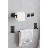 Paslanmaz Çelik Yapışkanlı Banyo Aksesuar Seti-Havluluk-Tuvalet Kağıdı Askısı-Bornoz Askılığı (Mat Siyah)