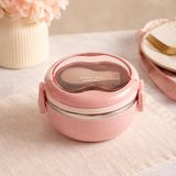 Paslanmaz Çelik Yuvarlak Lunch Box, Kilitli Çelik Beslenme Kabı,Pembe