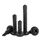 Paslanmaz Çelik Yuvarlak Tava Başlı Kendiliğinden Vuran Vidalar(M4.8x25mm) | Siyah, M3.5-M5.5, İç Mekan/Dış Mekan: Phillips Yuvarlak Tava Başlığı Kendinden Kılavuzlu Paslanmaz Çelik