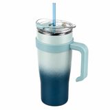 Paslanmaz Çelik,%100 Sızdırmaz, Çift Katmanlı, Pipetli, Saplı Termos Bardak, Termal Matara 1000 ml (Mavi)