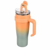 Paslanmaz Çelik,%100 Sızdırmaz, Çift Katmanlı, Pipetli, Saplı Termos Bardak, Termal Matara 1000 ml (Turuncu+Mavi)