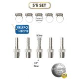 Paslanmaz Hortum Rekoru - 1/2inç Rekor + Kelepçe 5'li Set - Krom Çelik Hortum Ucu - 304 Kalite Standart