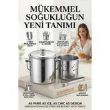Paslanmaz Inox Parlak Çelik Buz Kovası Seti - Süzgeçli ve Buz Maşası Hediyeli 723145