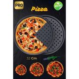 Paslanmaz Karbon Çelik , Delikli, Yanmaz Yapışmaz 32 cm Büyük Boy Pizza ve Lahmacun Tepsisi