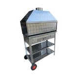 Paslanmaz Kömürlü Mangal 40 X 80 Cm Bacalı Barbekü Çekmeceli Tekerlekli Gri