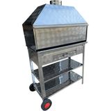 Paslanmaz Kömürlü Mangal 40 x 80 cm Bacalı Barbekü Çekmeceli Tekerlekli - STANDART
