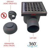 Paslanmaz Krom Izgaralı Koku Önleyici Çekvalfli 10x10 Yer Süzgeci 50 Mm Yandan Çıkış 1 Adet