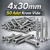Paslanmaz Krom Vida 4x30mm 30mm 50 Adet M4 Tekne Yat İnox Vida 0.4 MM