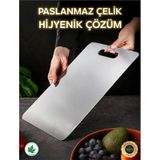 Paslanmaz Metal Çelik Kesme Tahtası Üst Düzey Kaliteli Antibakteriyel Yüzey 1 Adet Gri
