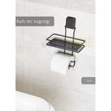 Paslanmaz Raflı Tuvalet Kağıdı Askılığı Wc Kağıtlık Tutucu Siyah