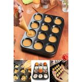 Paslanmaz Yapışmaz Çelik 12'li Muffin Kek Kalıbı 26X 38 cm Cupcake Kalıbı 1. Sınıf Malzeme Kek Kalıp - Siyah