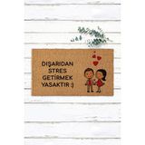 Paspas Yap Dışarıdan Stres Getirmek Yasaktır Çift Figürlü Koko Kapı Önü Paspası - Naturel - 40 x 70 cm