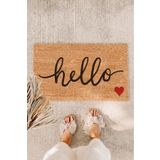 Paspas Yap Hello Yazılı Kırmızı Kalpli Koko Kapı Önü Paspası