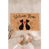 Paspas Yap Kedili Welcome Home Ortası Kalpli Kapı Önü Paspası Koko Paspas Giriş Paspası