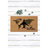 Paspas Yap Uçak ve Dünya Haritası Tasarımlı Kapı Önü Paspası Koko Paspas - 33 x 60 cm - Kahverengi