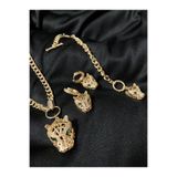 Passionis Jewelry Kadın Gold Zirkon Taşlı Kurt Başı Kolye Bileklik Küpe 3lü Takım