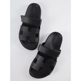 Passionis Sandalet - Hermes Chypre Leather Sandals -Kadın Terlik - Siyah