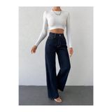 pass&pass Wide Leg Kadın Likralı Palazzo Kot Denim Pantolon KAPALI MAVİ