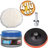 Pasta Cila Polisaj Parlatma Yünü Pedi Keçesi Süngeri+115 mm Cırt Taban+Matkap Aparatı+Oto Past