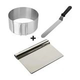 Pasta Sıvama Spatulası Çelik Spatula Hamur Kazıyıcı Kek Kalıbı Ayarlanabilir 3 Lü Set Bhl - Gri