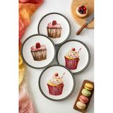 Pasta Tabağı Cupcake Desenli 6 Adet 20 Cm - Pasta Tatlı Sunum Tabağı Seti Doğum Günü Tabağı