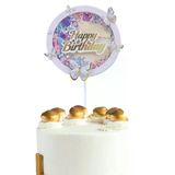 Pasta Üstü Çubuklu Dekor Süs Happy Birthday Yazılı Kelebek Motifli