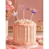 Pasta Üstü Çubuklu Happy Birthday Taşlı Pullu 3 Parça Süs Doğum Günü Parti Dekoru