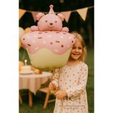 Pasta Üstünde Ayıcık Retro PEMBE Folyo Balon