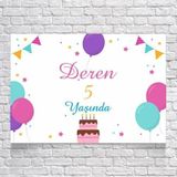 Pasta ve Balon Temalı Doğum Günü Afişi 50X70 cm