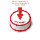 Pasta9 Şeker Hamurundan iyi Ki Doğdun Yazı Beyaz Üzerine Kırmızı Renk Pasta Süsü